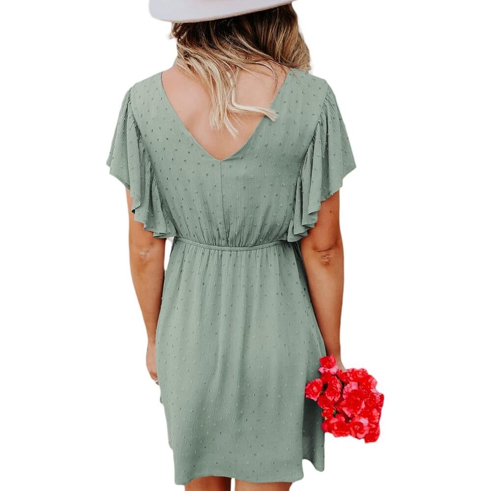 Magnolia Sage Green Swiss Dot Flutter Sleeve Mini Dress Women’s Medium - Picture 2 of 7